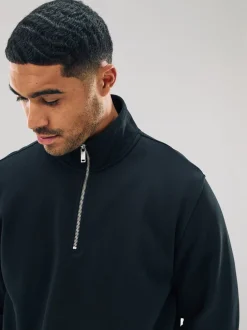 Sweaters En Hoody´S|Sweaters En Hoody´S*Next Zwart - Kwartrits - Sweatshirt van jersey met hoog katoengehalte