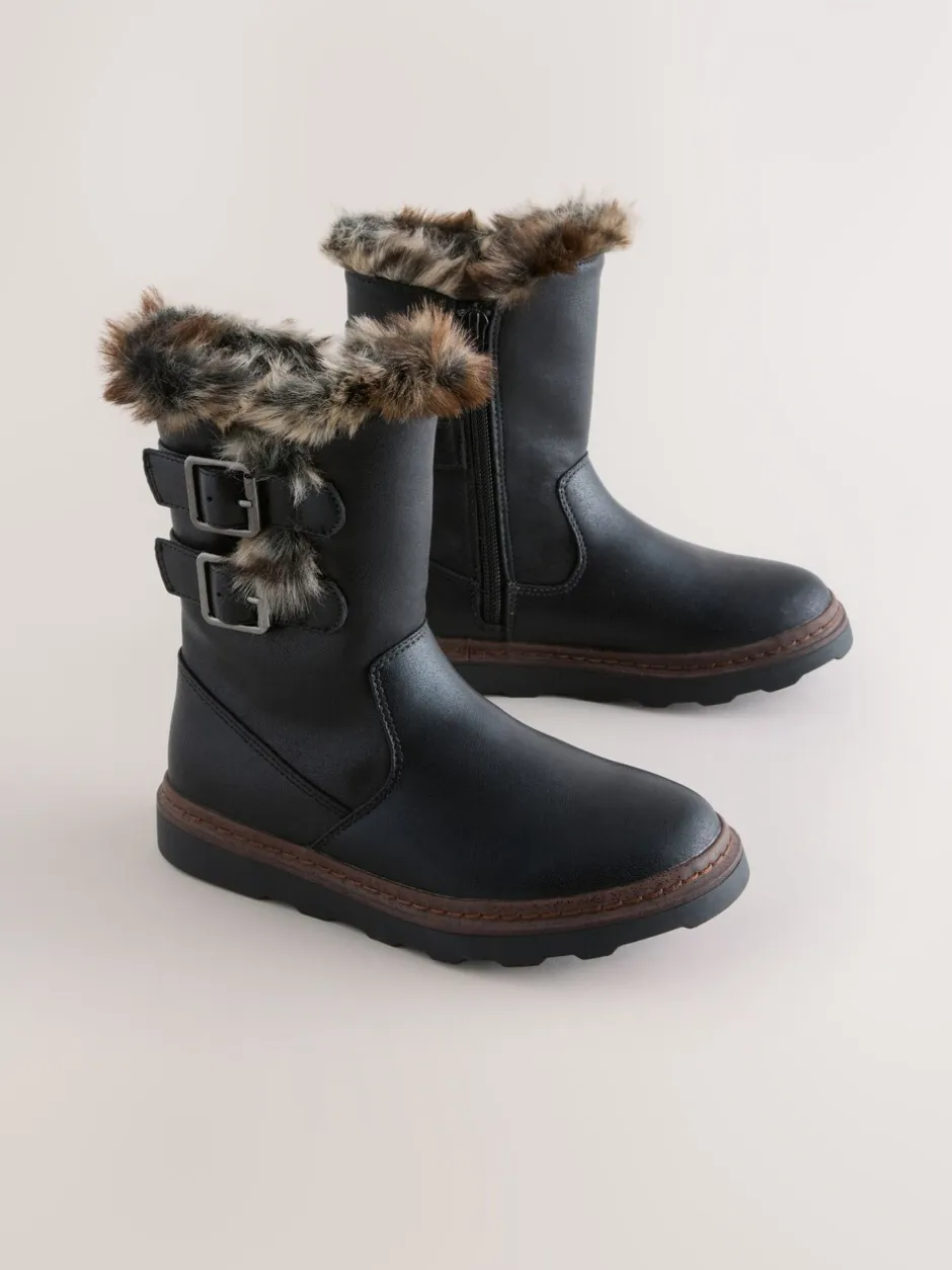 Boots*Next - Laarzen met voering van imitatiebont en gesp Zwart