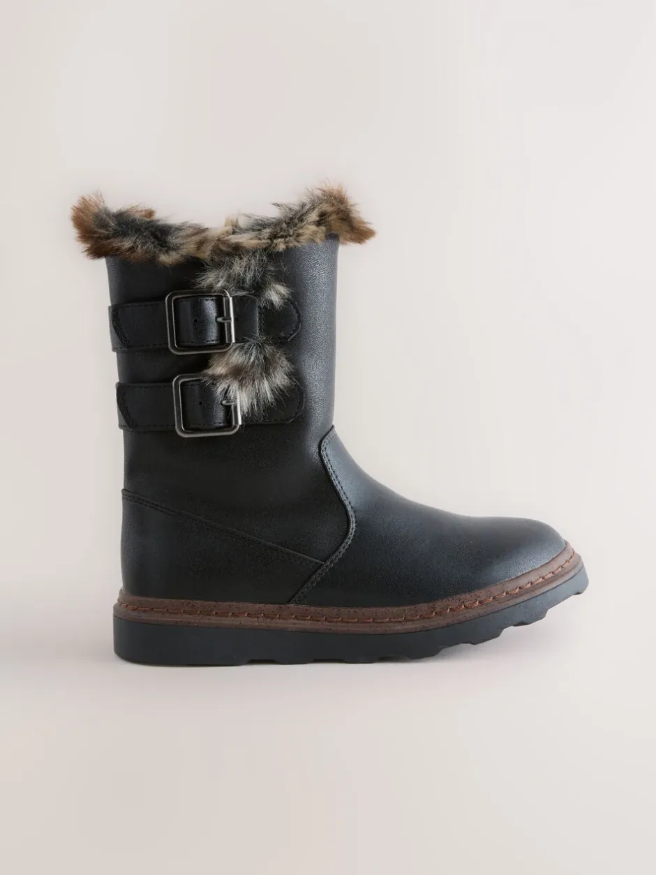 Boots*Next - Laarzen met voering van imitatiebont en gesp Zwart