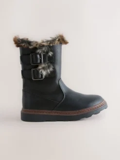 Boots|Next - Laarzen met voering van imitatiebont en gesp Zwart