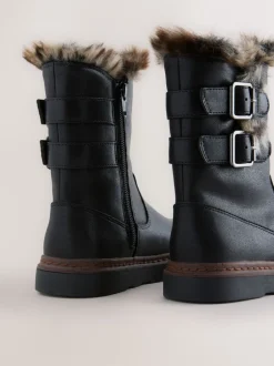 Boots|Next - Laarzen met voering van imitatiebont en gesp Zwart