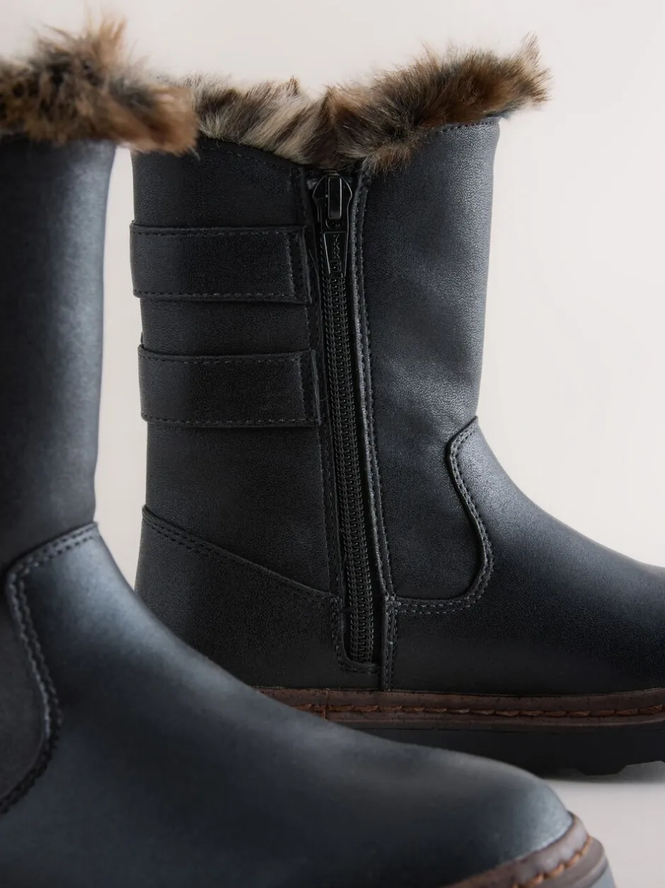 Boots|Next - Laarzen met voering van imitatiebont en gesp Zwart