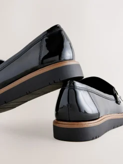 Lage Schoenen*Next - Lakleren instappers met kwastjes en dikke zool Zwart