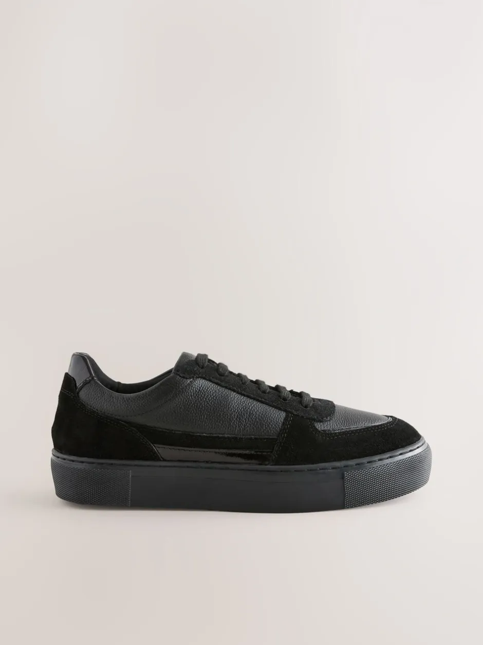 Sneakers|Next Zwart - Leather Chunky Panel Detail Lace Up Trainers