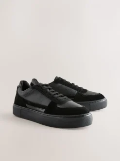 Sneakers|Next Zwart - Leather Chunky Panel Detail Lace Up Trainers
