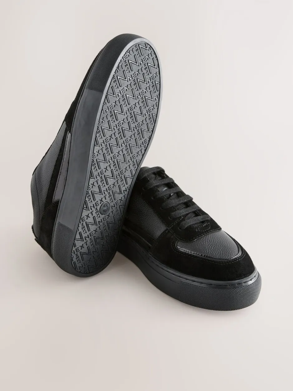 Sneakers|Next Zwart - Leather Chunky Panel Detail Lace Up Trainers