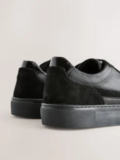 Sneakers|Next Zwart - Leather Chunky Panel Detail Lace Up Trainers