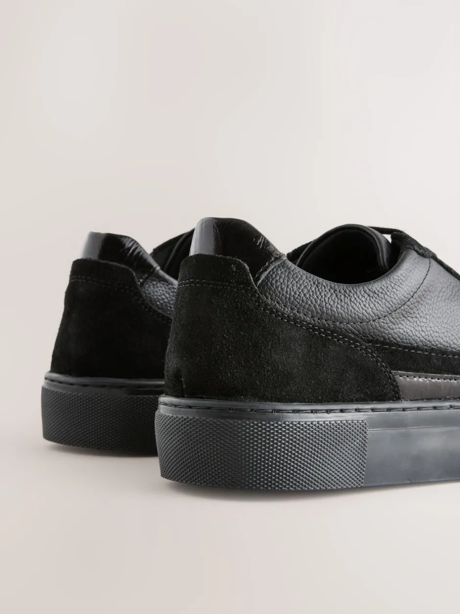 Sneakers|Next Zwart - Leather Chunky Panel Detail Lace Up Trainers