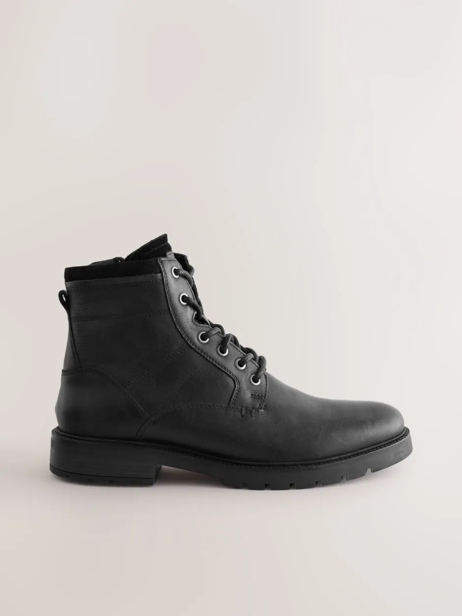 Boots|Next - Leren borggevoerde laarzen met rits Zwart