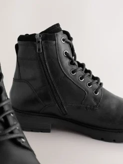 Boots|Next - Leren borggevoerde laarzen met rits Zwart