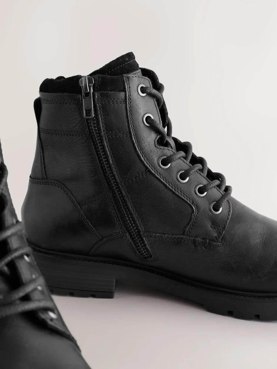 Boots|Next - Leren borggevoerde laarzen met rits Zwart