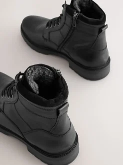 Boots|Next - Leren borggevoerde laarzen met rits Zwart