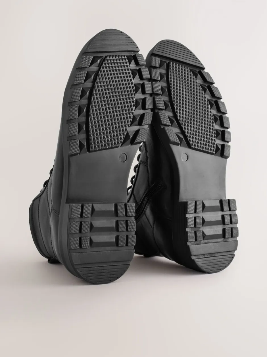 Boots|Next - Leren borggevoerde laarzen met rits Zwart