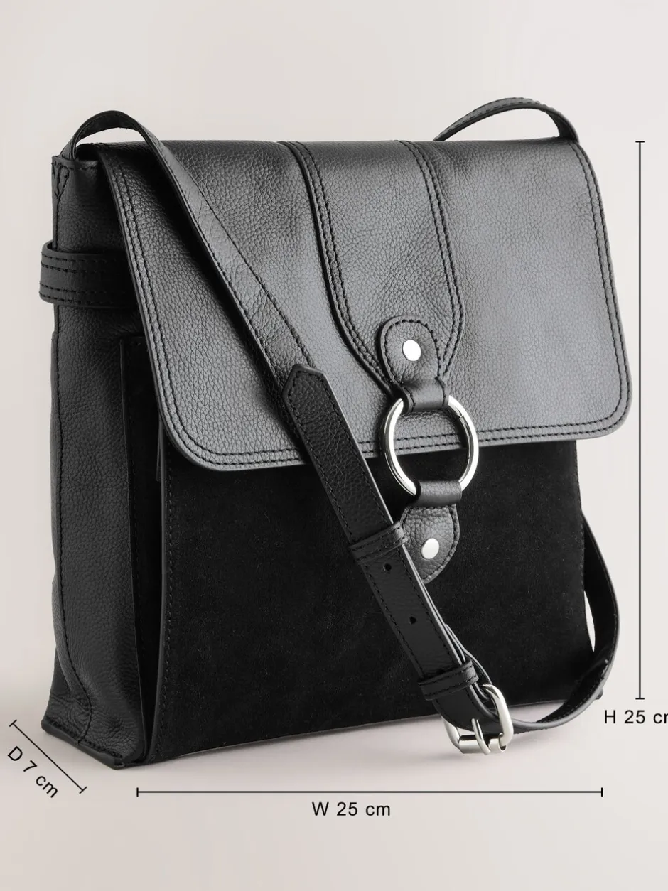 Tassen En Portemonnees|Next Zwart - Leren messenger-tas met vak