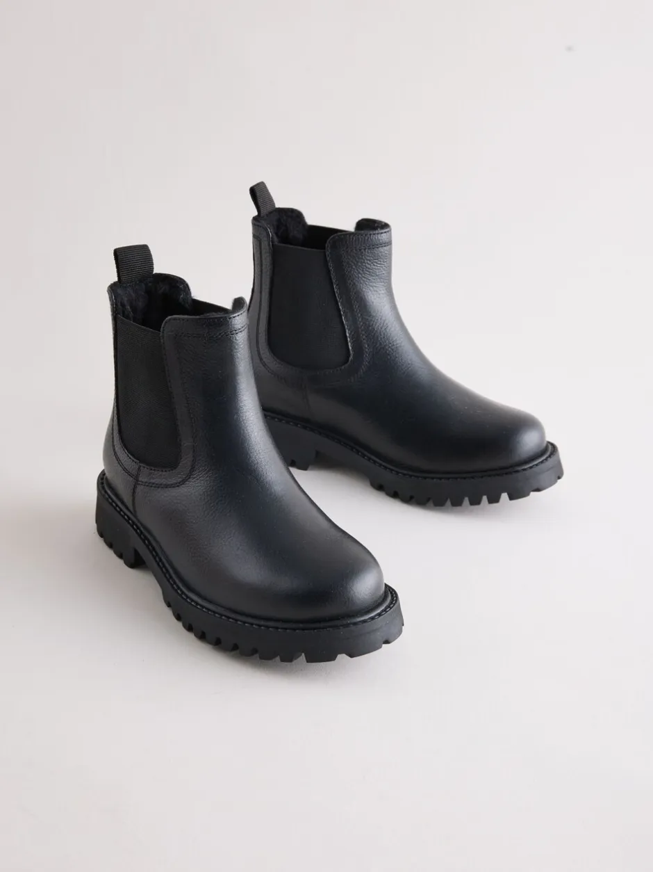 Boots*Next - Leren warmgevoerde Chelsea-laarzen Zwart