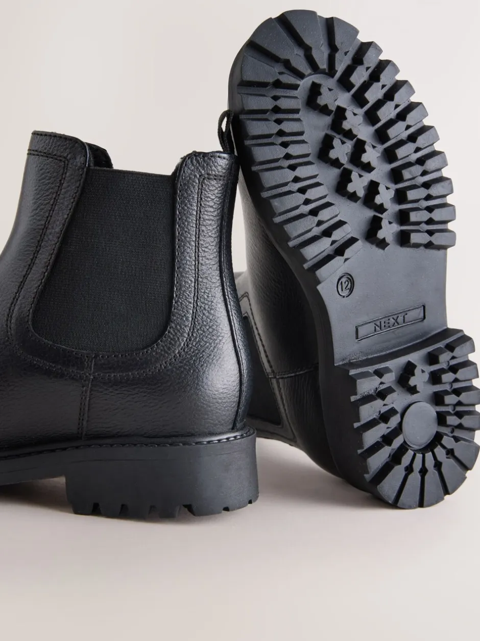 Boots*Next - Leren warmgevoerde Chelsea-laarzen Zwart