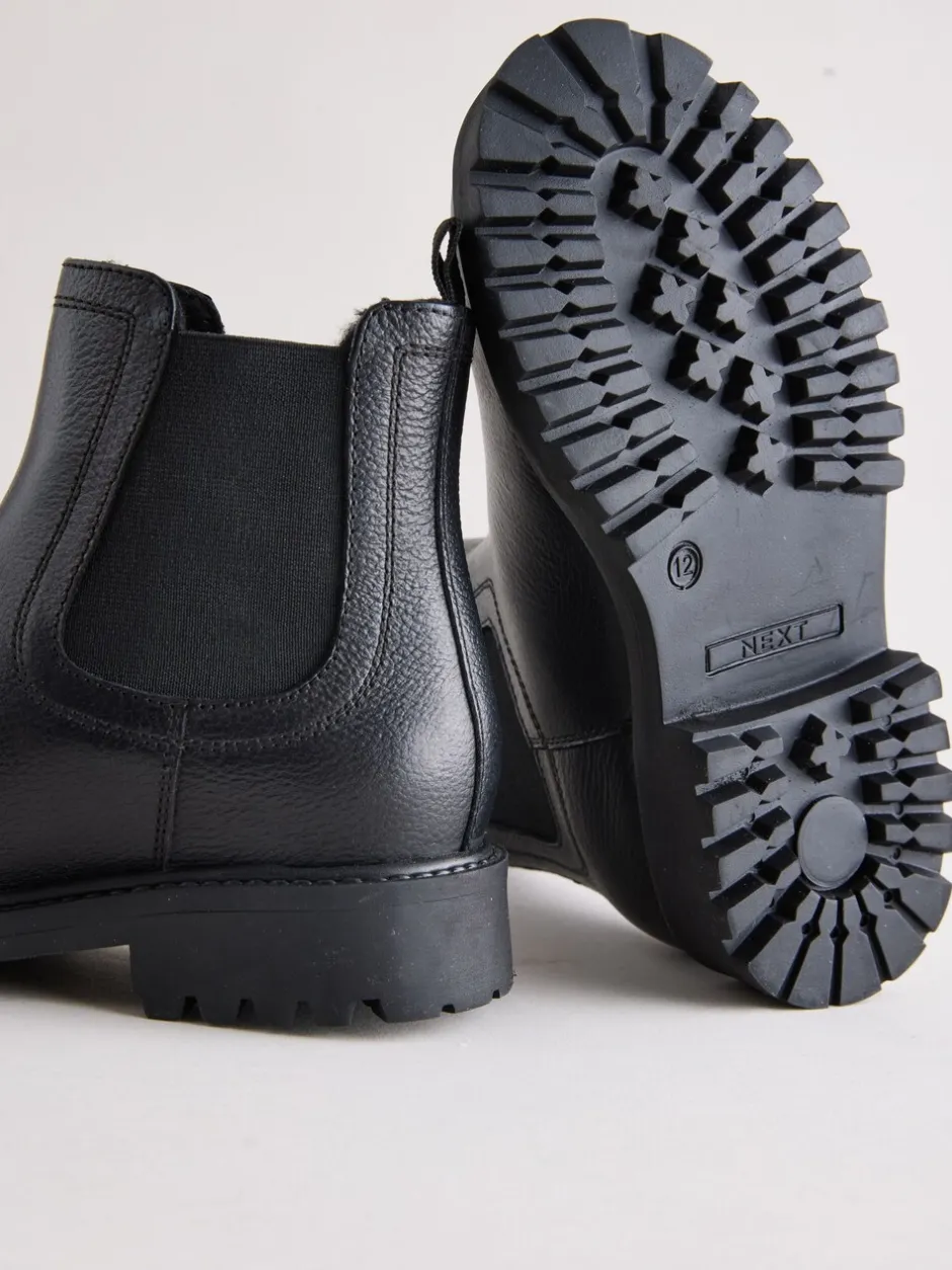 Boots|Schoolkleding|Next - Leren warmgevoerde Chelsea-laarzen Zwart
