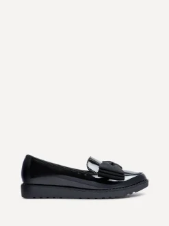Lage Schoenen*Linzi - Cathy loafers met plateauzool en grote strik Zwart