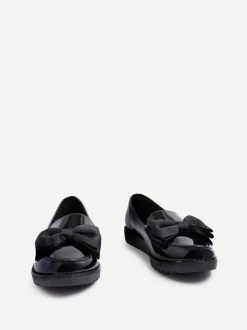 Lage Schoenen*Linzi - Cathy loafers met plateauzool en grote strik Zwart