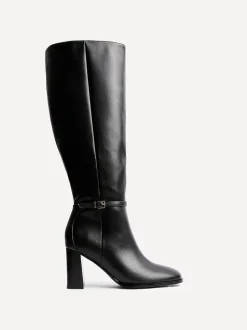 Boots|Linzi - Midtown Block Heel High Leg Boots With Buckle Detail Zwart