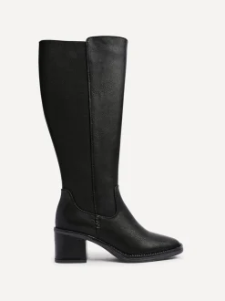 Boots|Linzi - Reason Block Heel High Leg Boots With Back Stretch Panel Zwart