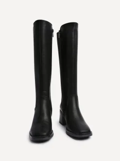 Boots|Linzi - Reason Block Heel High Leg Boots With Back Stretch Panel Zwart
