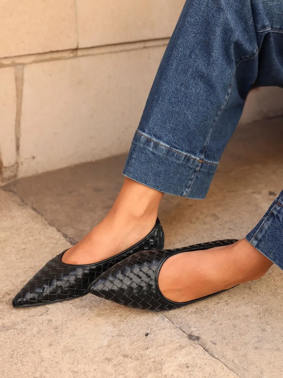 Lage Schoenen*Linzi - Talina Woven Pointed Toe Ballet Flats Zwart