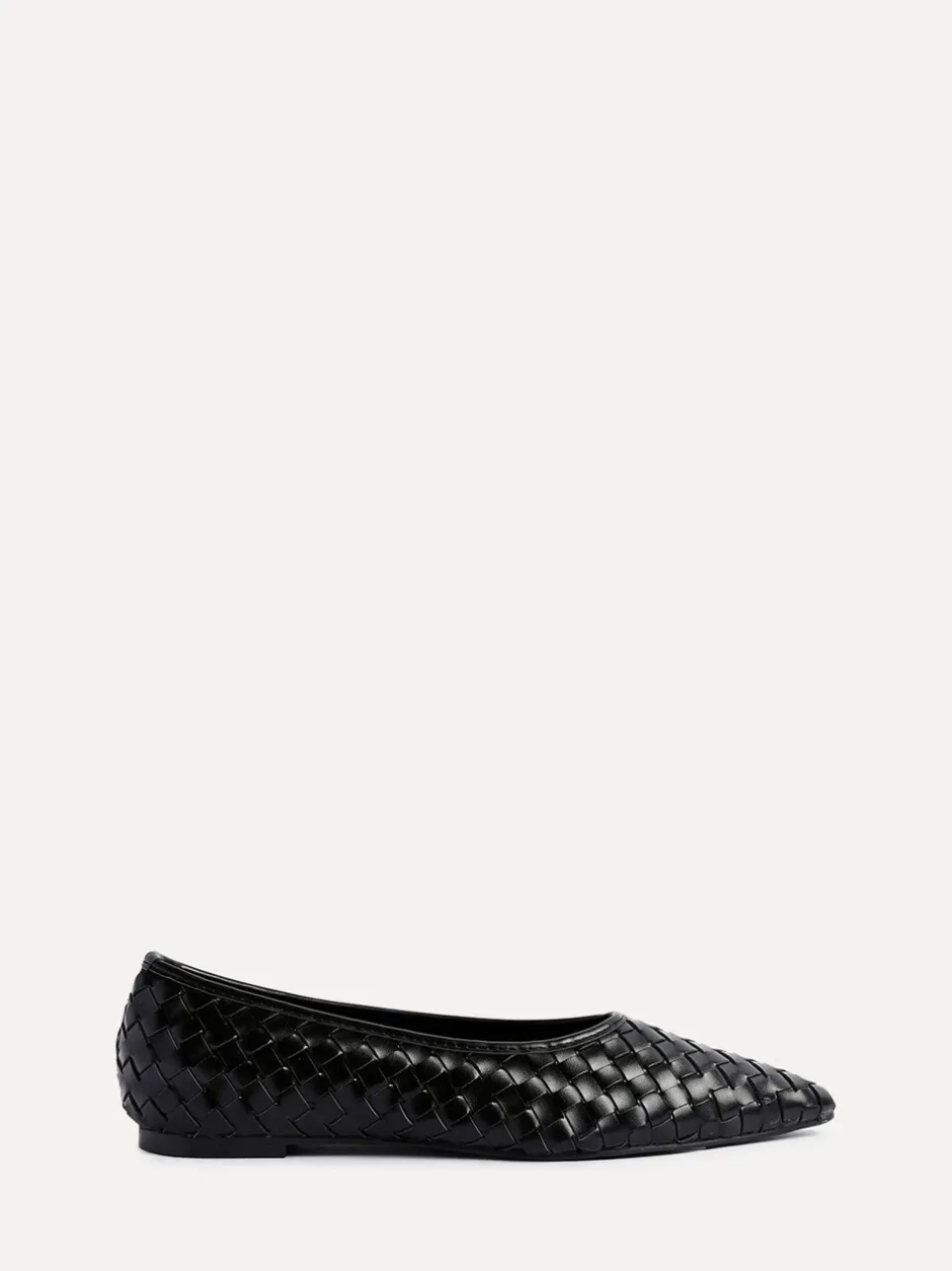 Lage Schoenen*Linzi - Talina Woven Pointed Toe Ballet Flats Zwart