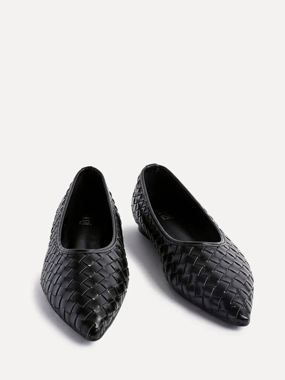 Lage Schoenen*Linzi - Talina Woven Pointed Toe Ballet Flats Zwart