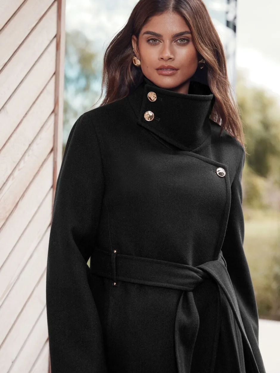Jassen En Jacks*Lipsy - asymmetrische jas met trechterhals en riem Zwart