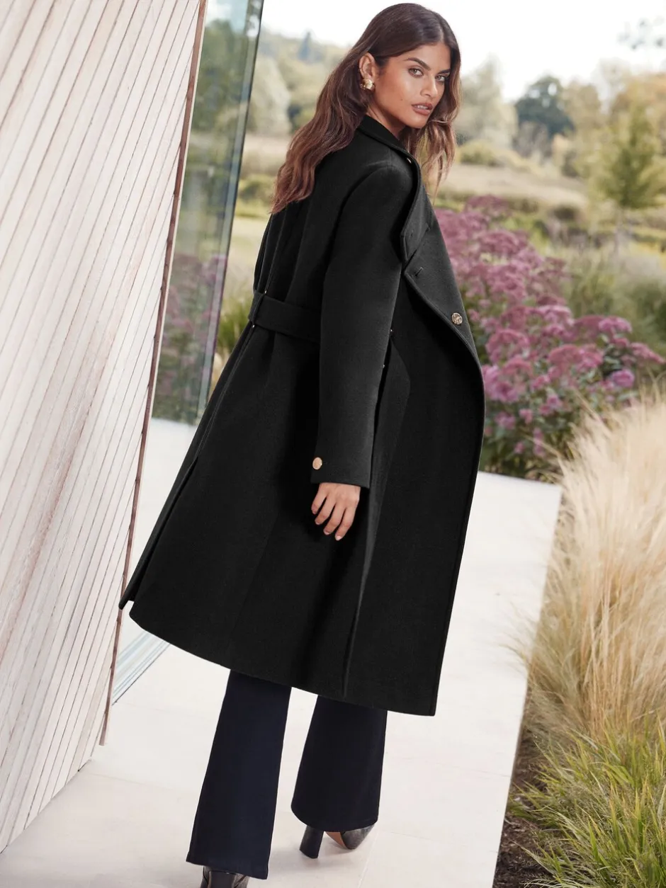 Jassen En Jacks|Lipsy - asymmetrische jas met trechterhals en riem Zwart
