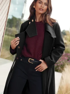 Jassen En Jacks|Lipsy - asymmetrische jas met trechterhals en riem Zwart