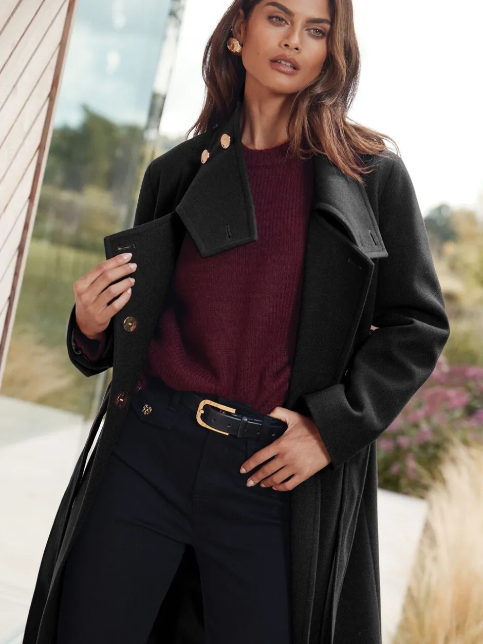Jassen En Jacks|Lipsy - asymmetrische jas met trechterhals en riem Zwart