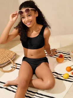 Badkleding*Lipsy Zwart - bikini met diepe ronde hals, textuur (5-16 jr)