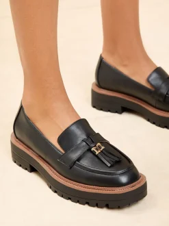 Lage Schoenen|Lipsy - Chunky Snaffle Trim Detail Faux Leather Loafers Zwart
