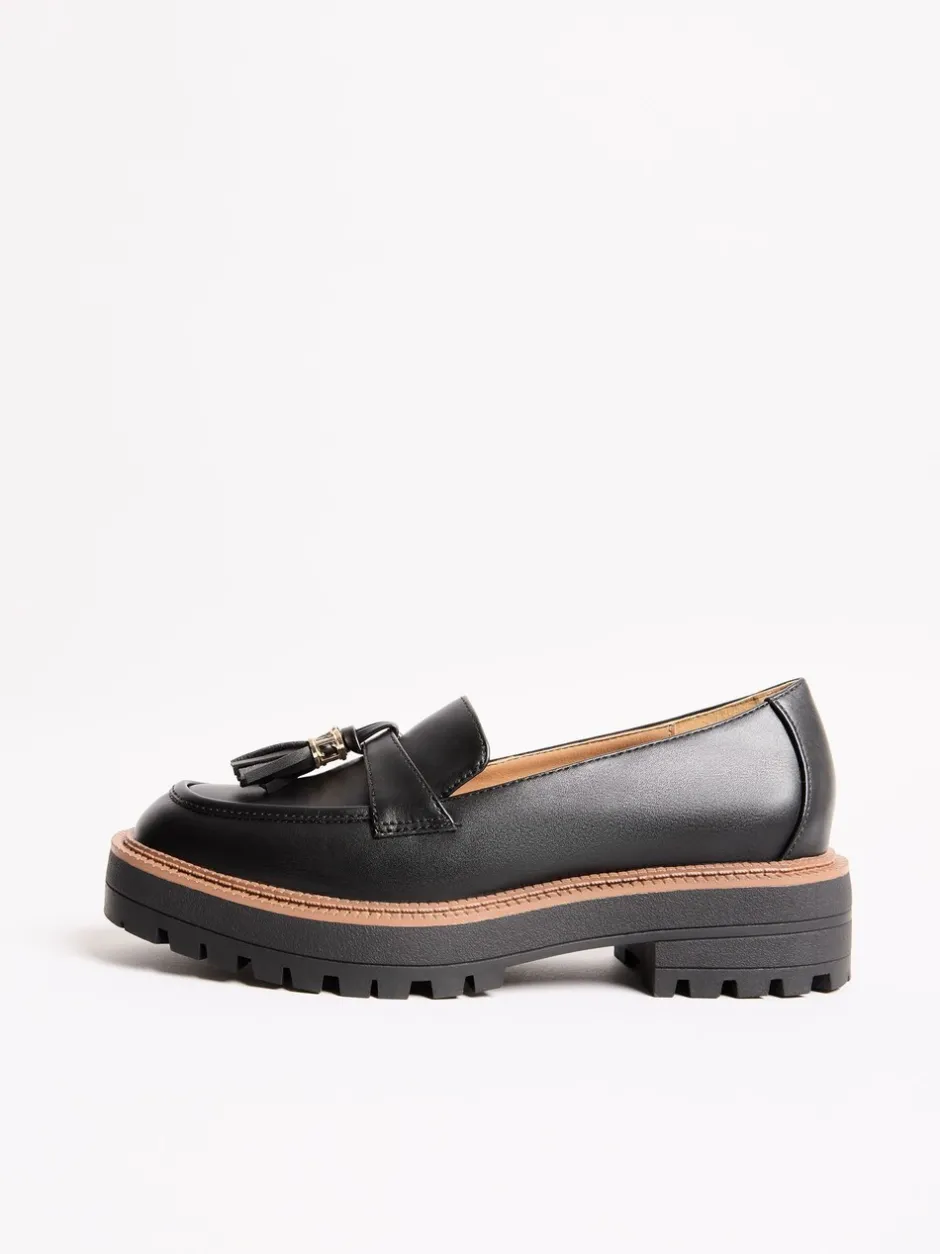 Lage Schoenen|Lipsy - Chunky Snaffle Trim Detail Faux Leather Loafers Zwart