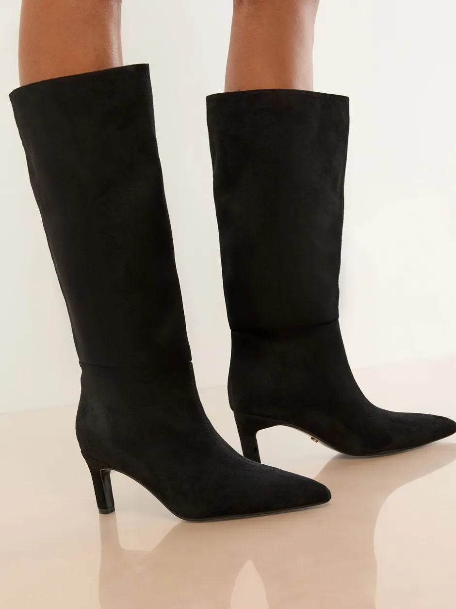 Boots|Gelegenheidskleding|Lipsy - Faux Leather Knee High Low Kitten Heel Boots Zwart