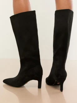 Boots|Gelegenheidskleding|Lipsy - Faux Leather Knee High Low Kitten Heel Boots Zwart