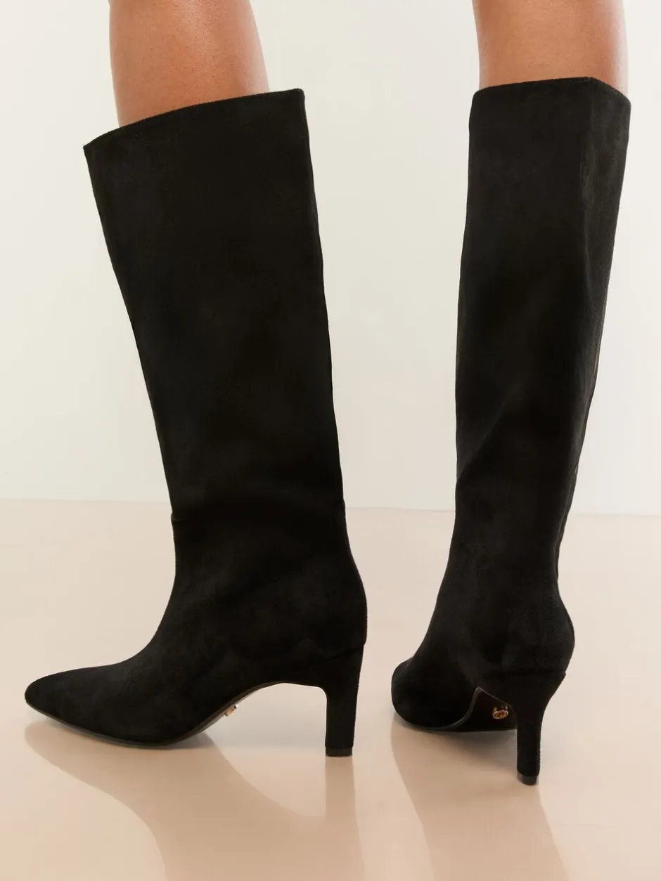Boots|Gelegenheidskleding|Lipsy - Faux Leather Knee High Low Kitten Heel Boots Zwart
