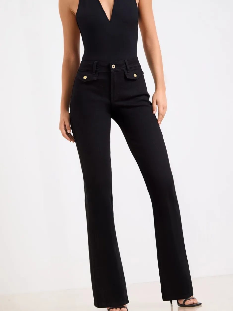 Jeans|Lipsy - Glam jeans met wijde pijpen Zwart