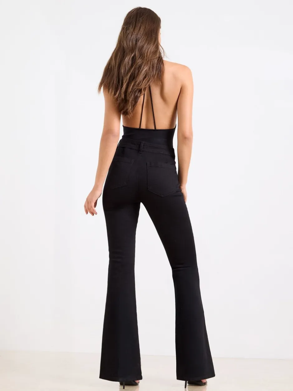 Jeans|Lipsy - Glam jeans met wijde pijpen Zwart