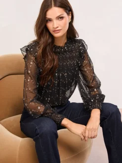 Gelegenheidskleding|Lipsy - Gold Sparkle Smock Top Zwart