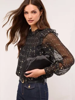 Gelegenheidskleding|Lipsy - Gold Sparkle Smock Top Zwart