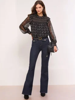 Gelegenheidskleding|Lipsy - Gold Sparkle Smock Top Zwart