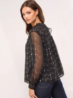 Gelegenheidskleding|Lipsy - Gold Sparkle Smock Top Zwart