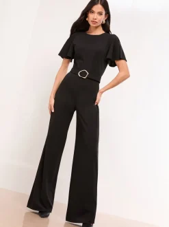 Jumpsuits En Playsuits|Gelegenheidskleding*Lipsy - Hardware Belted Short Sleeve Jumpsuit Zwart