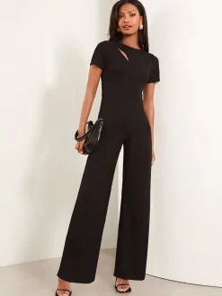 Jumpsuits En Playsuits|Lipsy Zwart - jumpsuit met korte mouwen en gesplitst detail