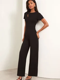 Jumpsuits En Playsuits|Lipsy Zwart - jumpsuit met korte mouwen en gesplitst detail
