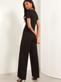 Jumpsuits En Playsuits|Lipsy Zwart - jumpsuit met korte mouwen en gesplitst detail