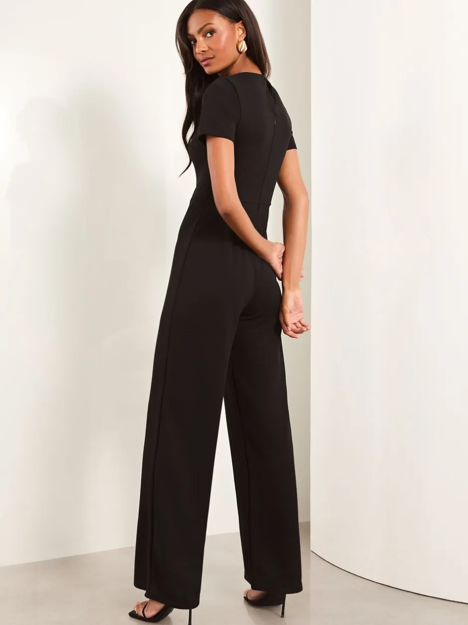 Jumpsuits En Playsuits|Lipsy Zwart - jumpsuit met korte mouwen en gesplitst detail